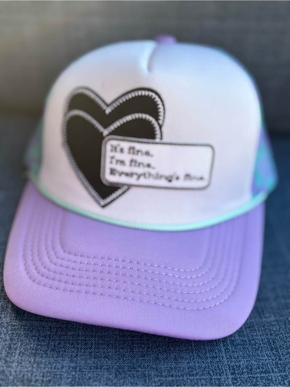 ⭐️Lavender and White Heart Graphic Trucker Hat